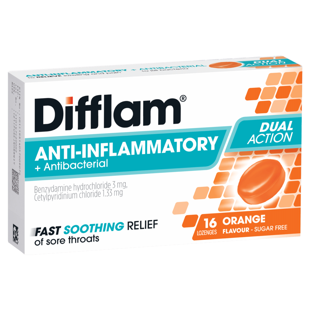 DIFFLAM ANTI-INFLAMMATORY + Antibacterial DUAL ACTION ORANGE LOZENGES