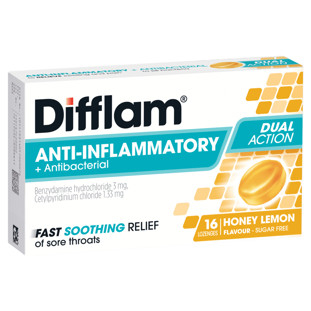 DIFFLAM ANTI-INFLAMMATORY + Antibacterial DUAL ACTION HONEY LEMON LOZENGES