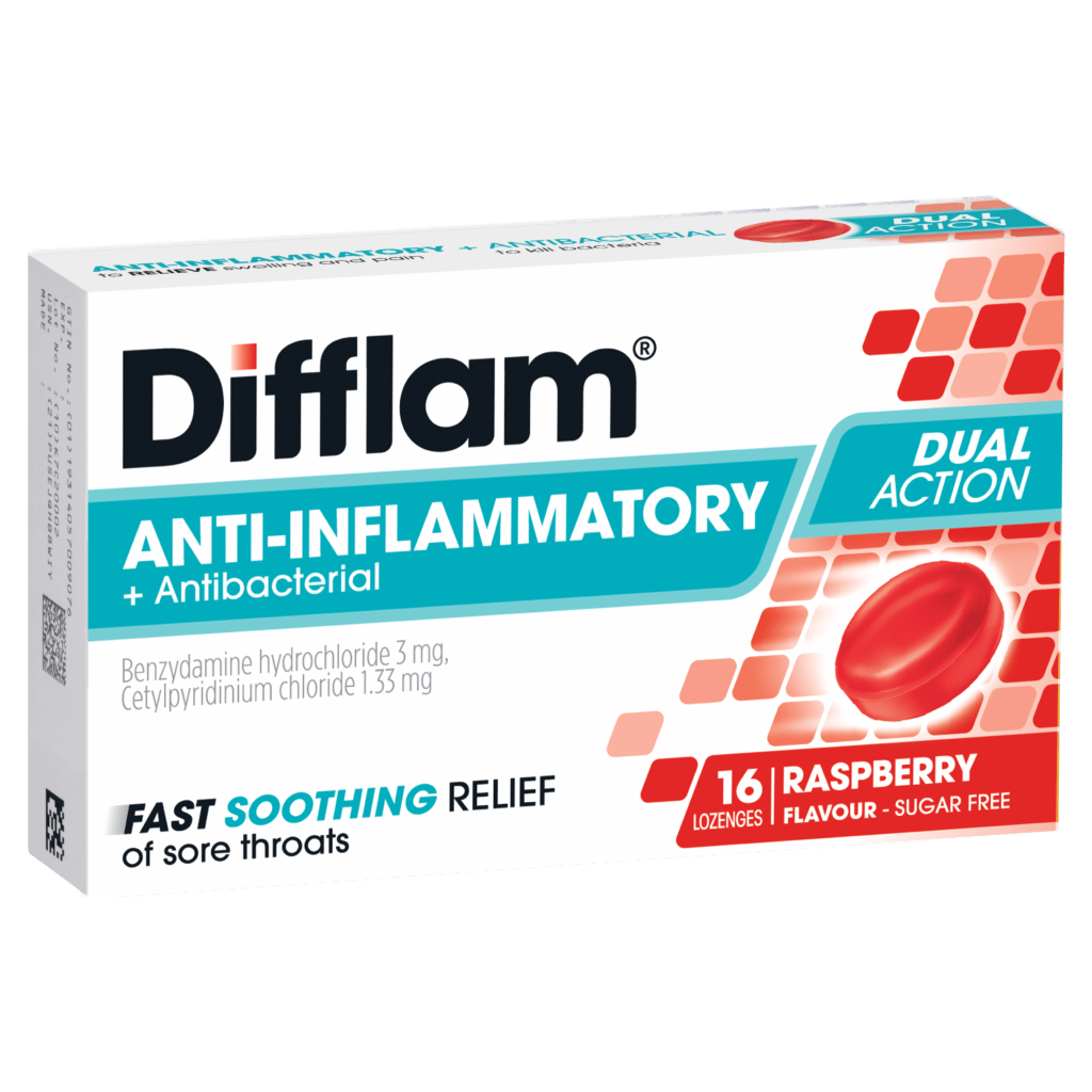 Difflam Anti-inflammatory + Antibacterial Lozenges Raspberry Flavour
