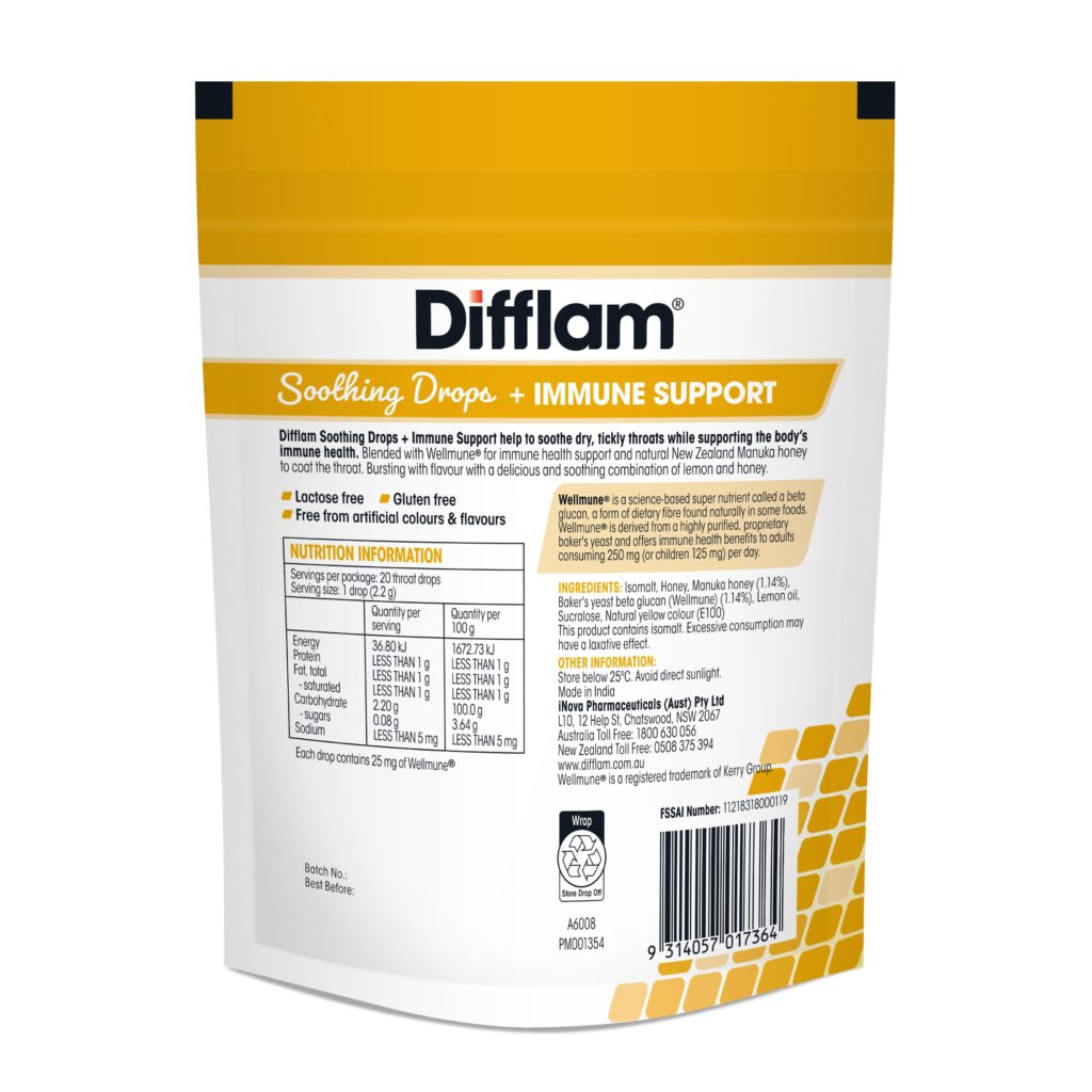 DIFFLAM Soothing Drops <br>+ IMMUNE SUPPORT <br>HONEY & LEMON 20