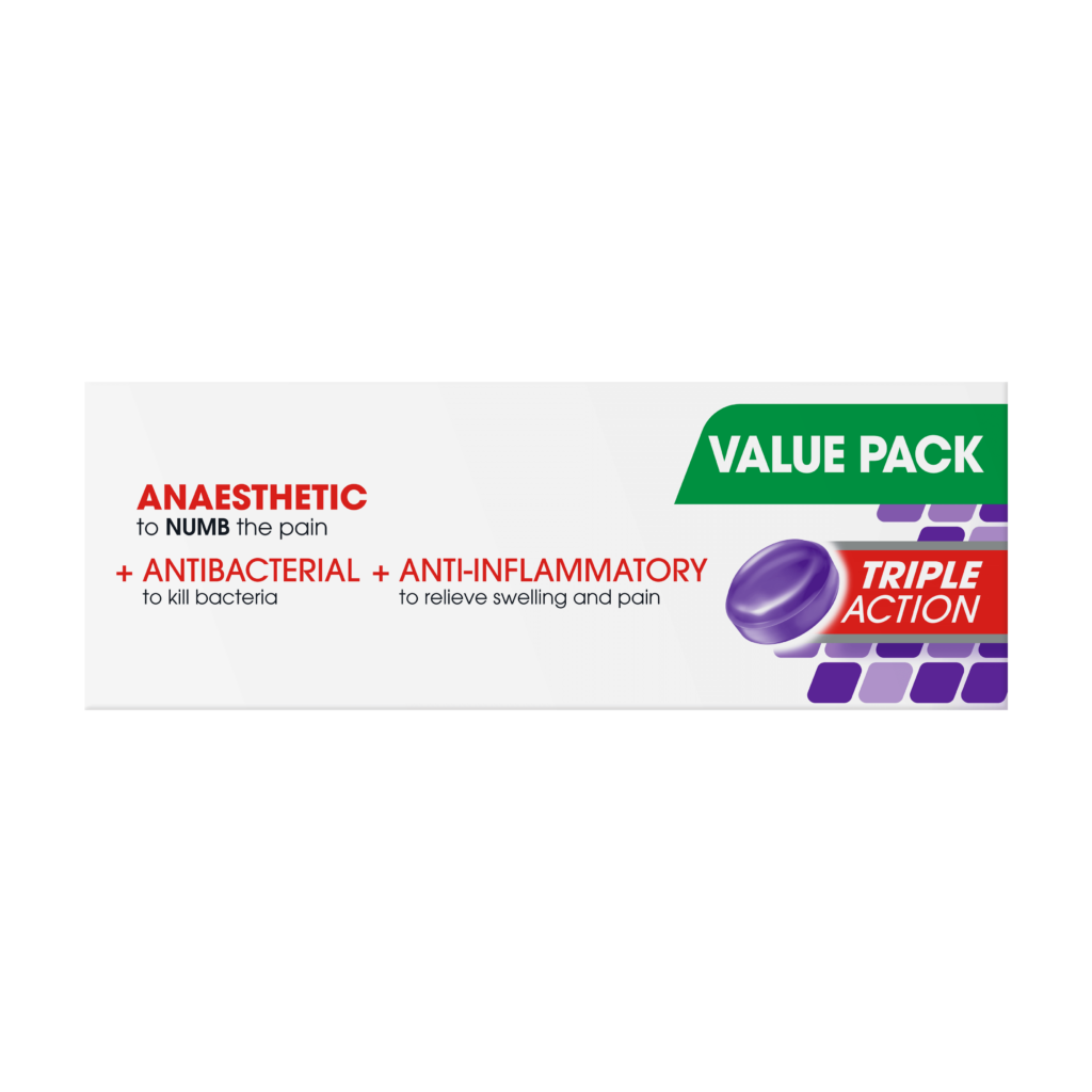 DIFFLAM PLUS ANAESTHETIC + Antibacterial + Anti-inflammatory TRIPLE ACTION BLACKCURRANT LOZENGES 32s