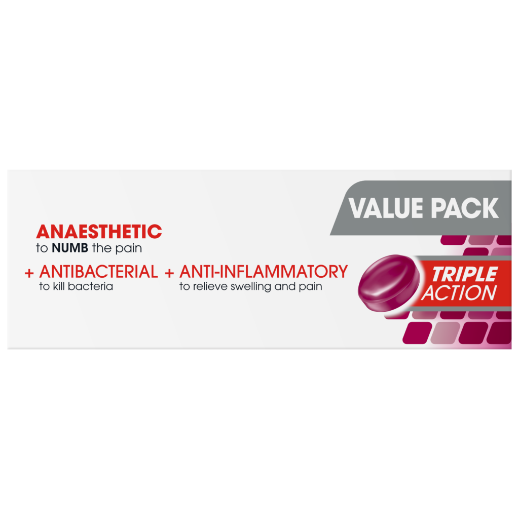 DIFFLAM PLUS ANAESTHETIC + Antibacterial + Anti-inflammatory TRIPLE ACTION WILD BERRY LOZENGES 32s
