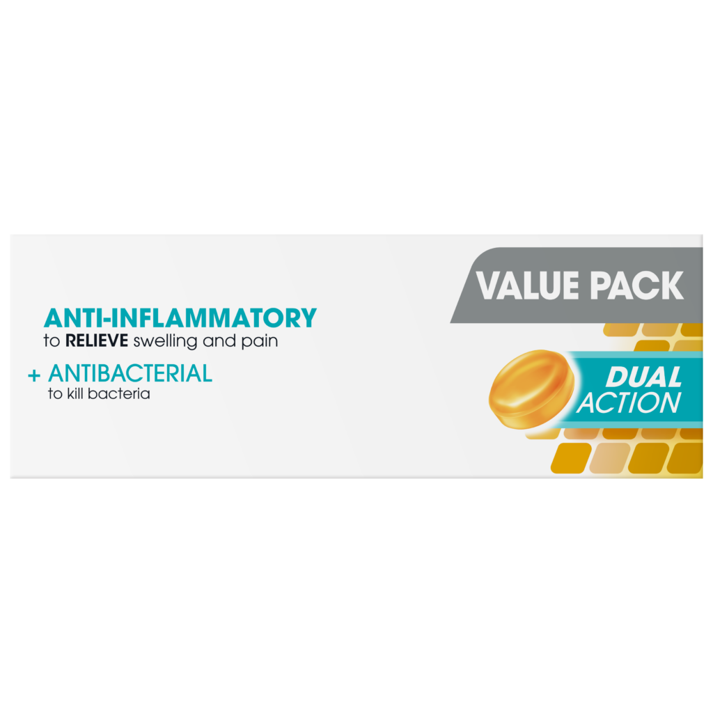 DIFFLAM ANTI-INFLAMMATORY + Antibacterial DUAL ACTION HONEY LEMON LOZENGES 32s